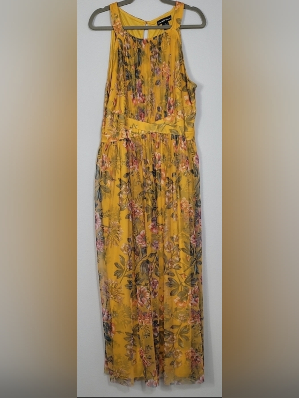 Vintage Candalite Floral Maxi Dress Size 2X Yellow Romantic Cottagecore Formal